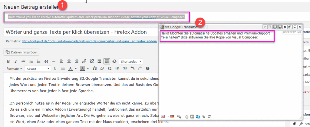 Firefox Addon - Sprachen übersetzen per Mausklick
