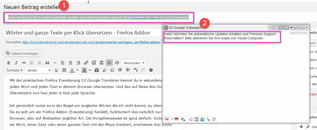 Firefox Addon - Sprachen übersetzen per Mausklick